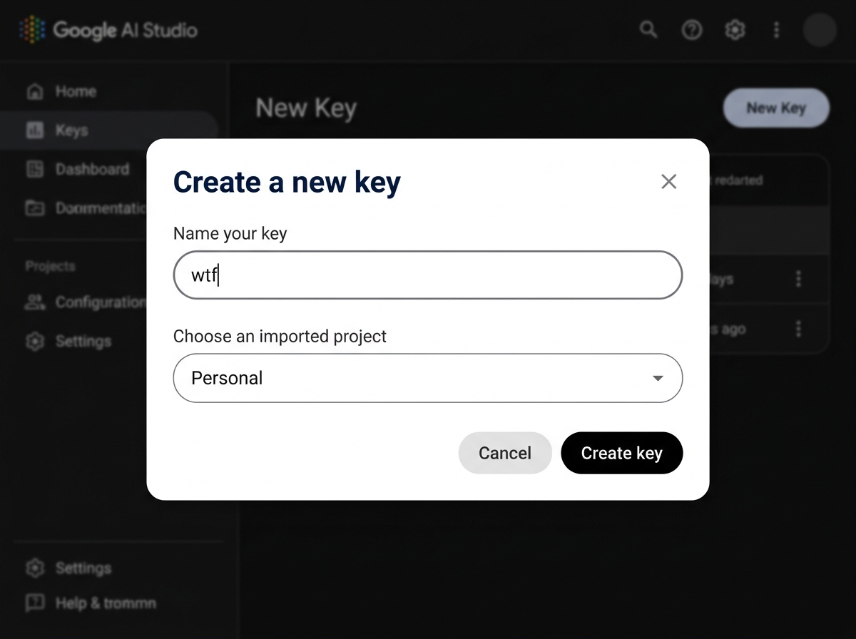 Google AI Studio: Create a new API key dialog